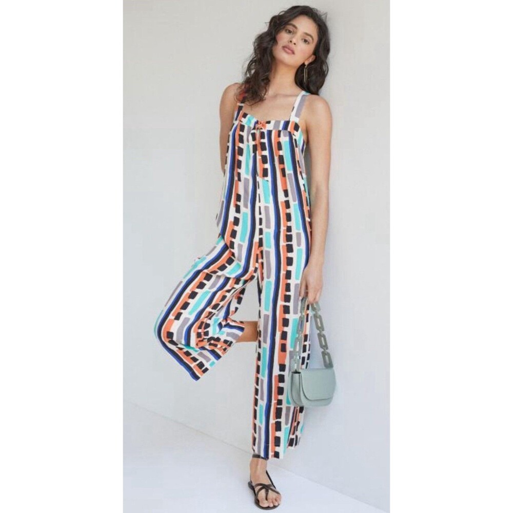 Anthropologie Corey Lynn Calter Jumpsuit Wide Leg Tie Front Boho Preppy Sz M NWT